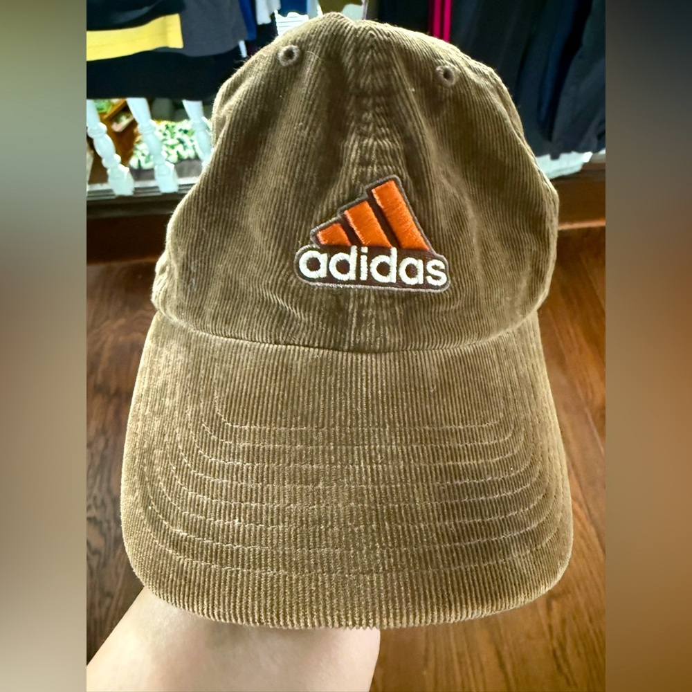 Adidas Brown corduroy and orange adjustable hat or cap trending style